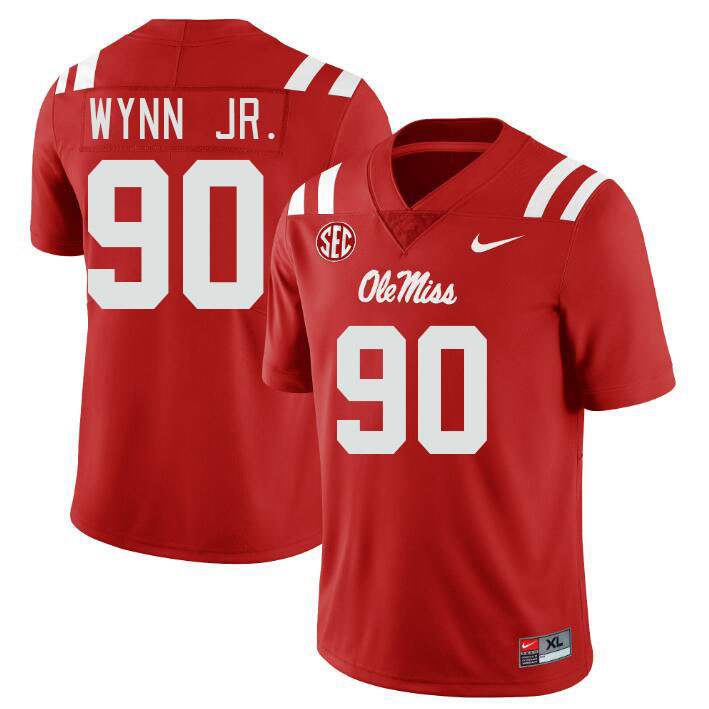 Men #90 Stephon Wynn Jr. Ole Miss Rebels College Football Jerseyes Stitched Sale-Red